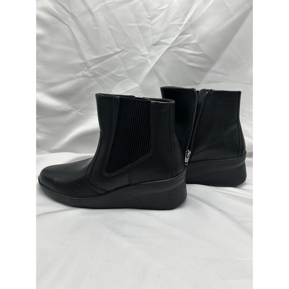 Clarks Suttyn Rae Black Leather Wedge Ankle Boots Women's 9.5 M boho